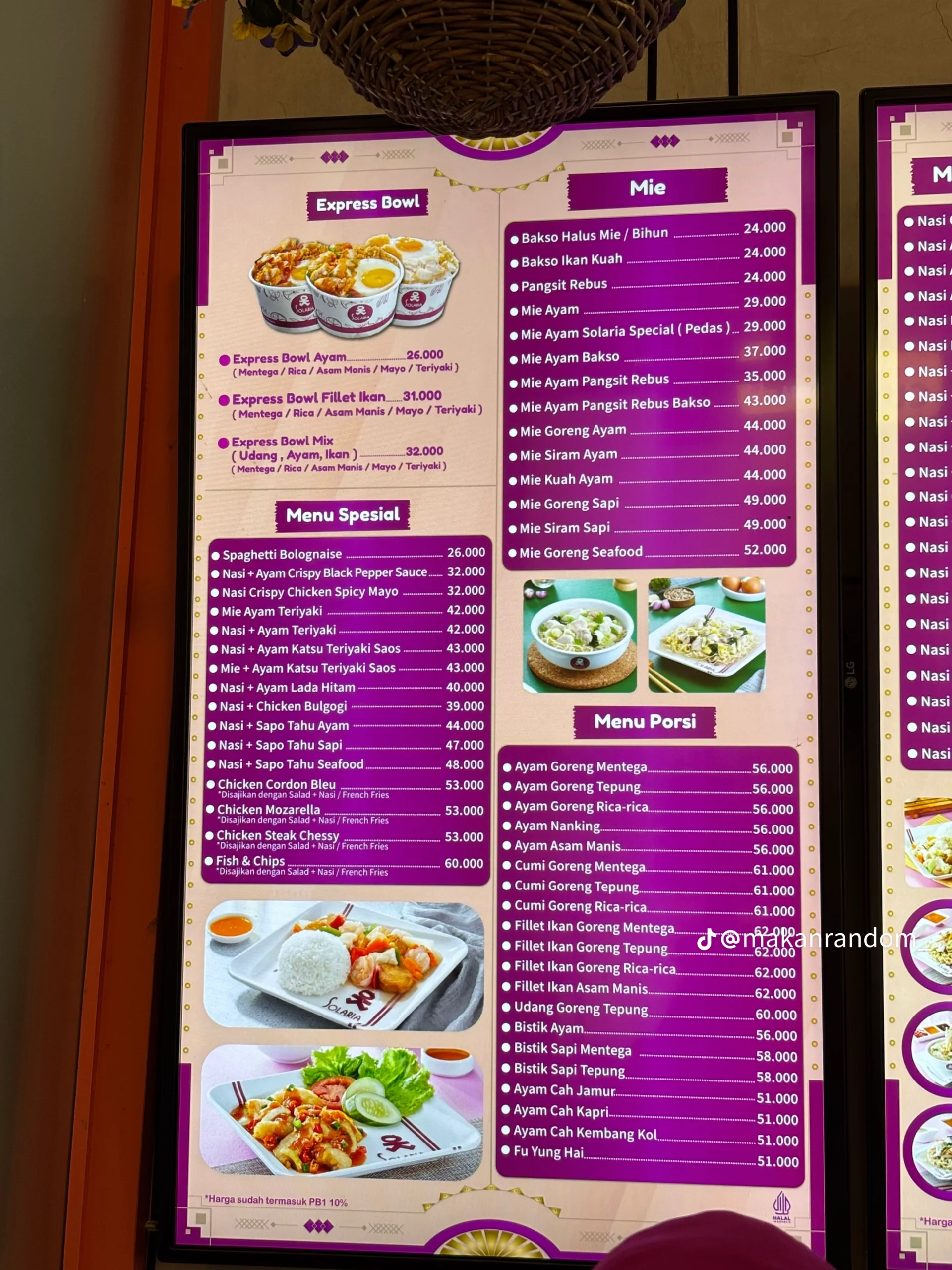 Menu Solaria
